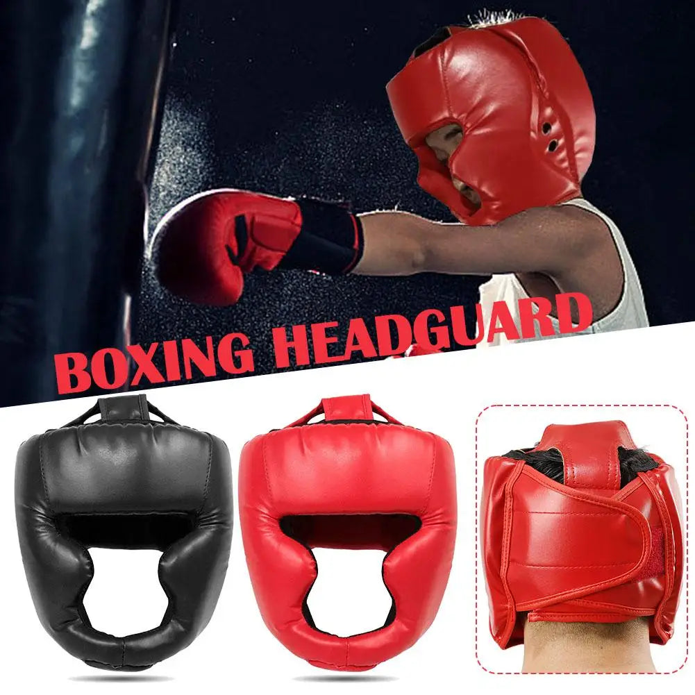 Sparring helmet, made of synthetic leather with full coverage for children and adults, head protector for training.