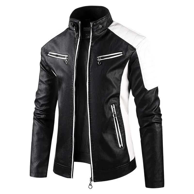 Men's Faux Leather Biker Jacket with Stand Collar, Fashion 2025