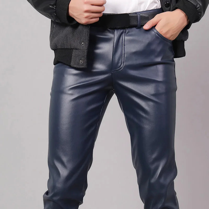 Men's rock style faux leather pants.