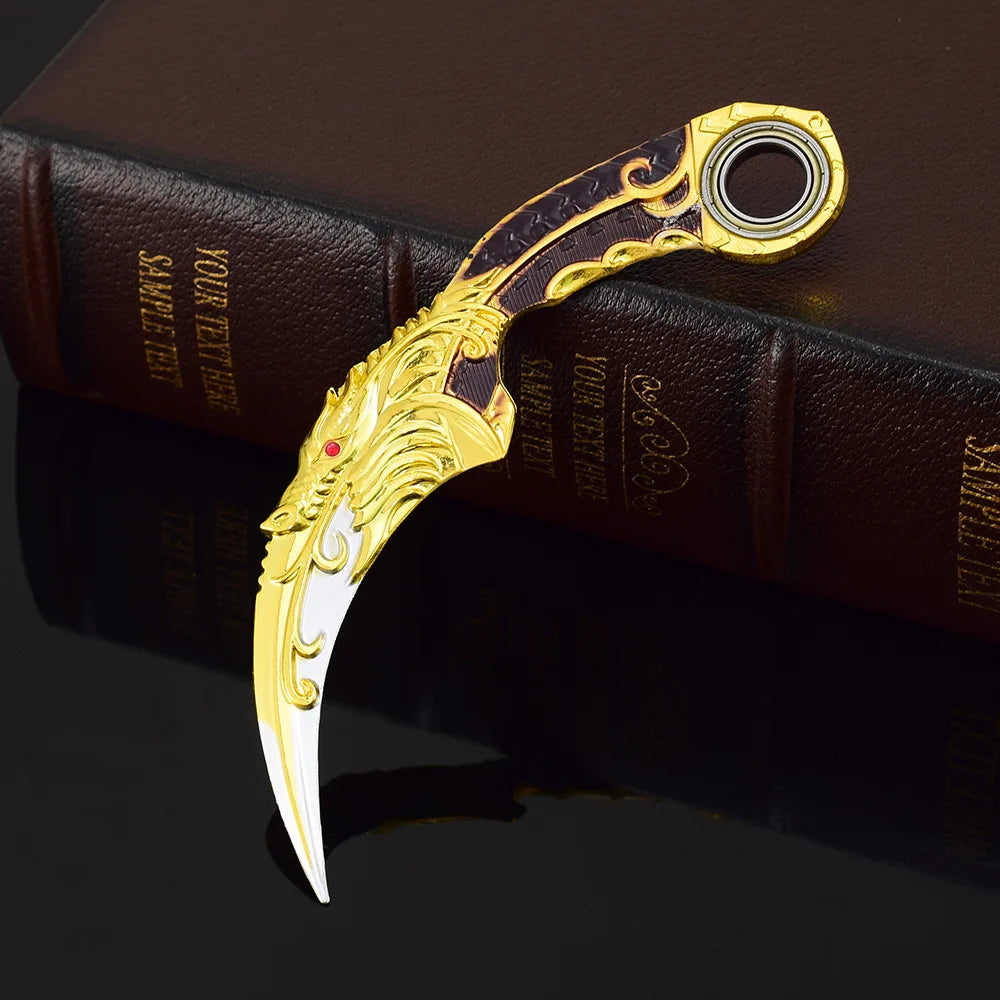 Adornos de metal para decorar de 18 cm/7,08 pulgadas, dragón azul, karambit, garra de dragón dorado.