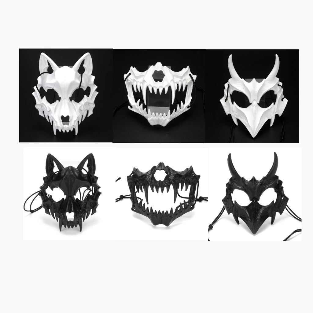 Mystical mask, half-face mask, because the dragon god, the fierce tiger, the night, the fork, the tengu man, Kiuby skull fangs, wolf mask, performance skull masks