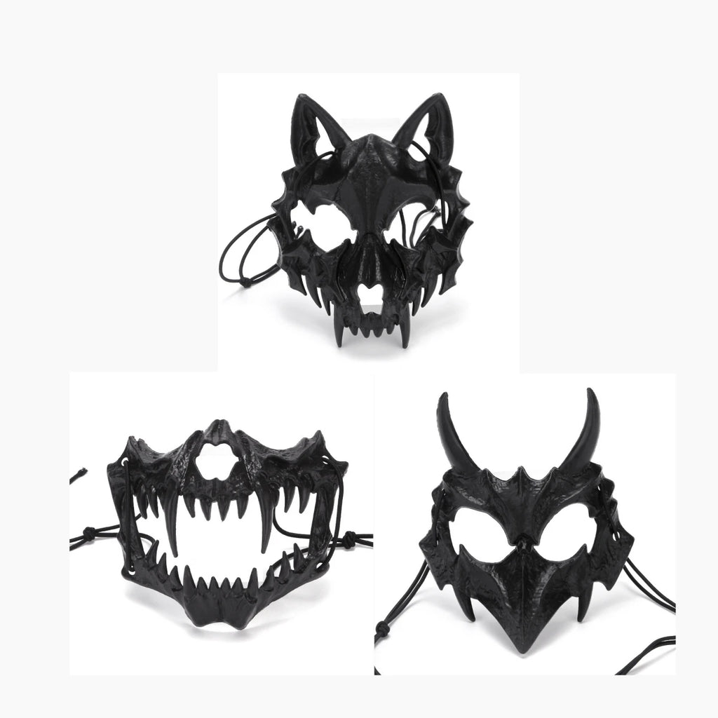 Mystical mask, half-face mask, because the dragon god, the fierce tiger, the night, the fork, the tengu man, Kiuby skull fangs, wolf mask, performance skull masks