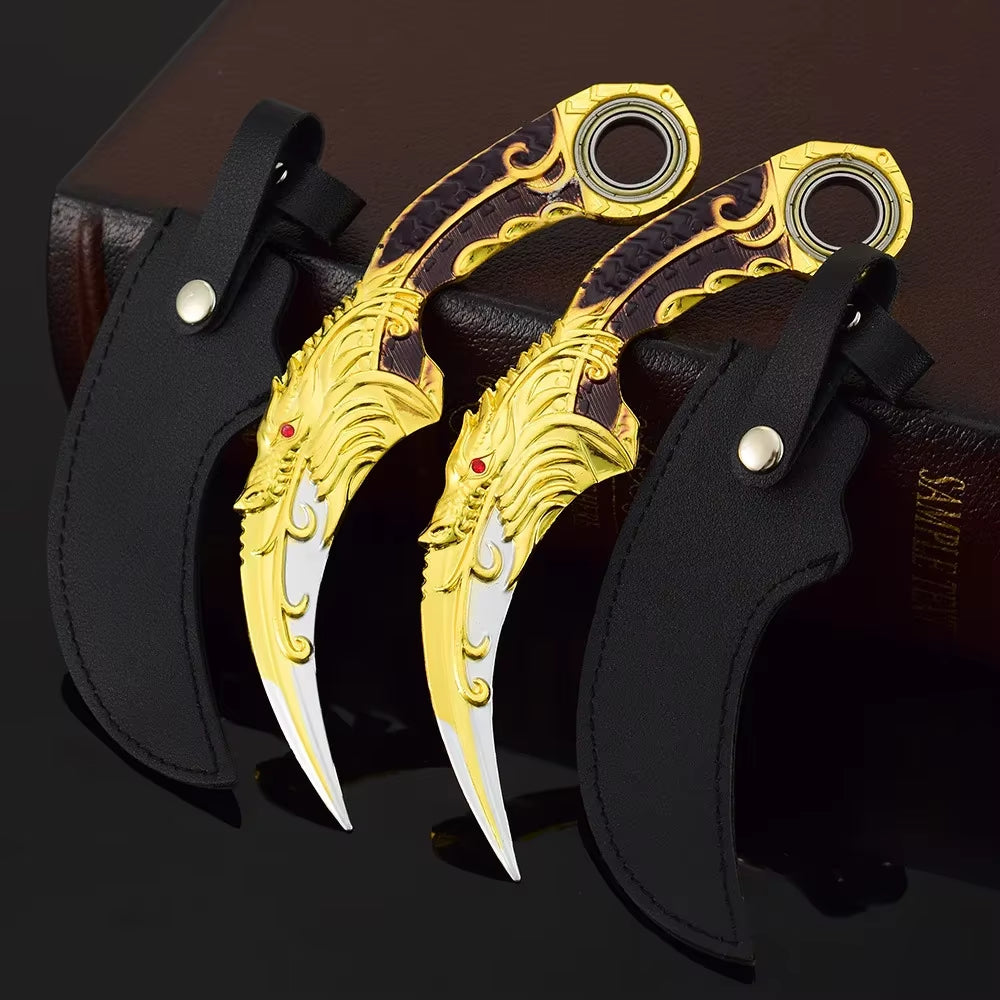 18cm Dragon Karambit Dagger, Alloy Spinning, Handcrafted Model, with Double Thorn Claws and Dark Moon, Golden Dragon Weapons, Training Daggers, and Letter Opener