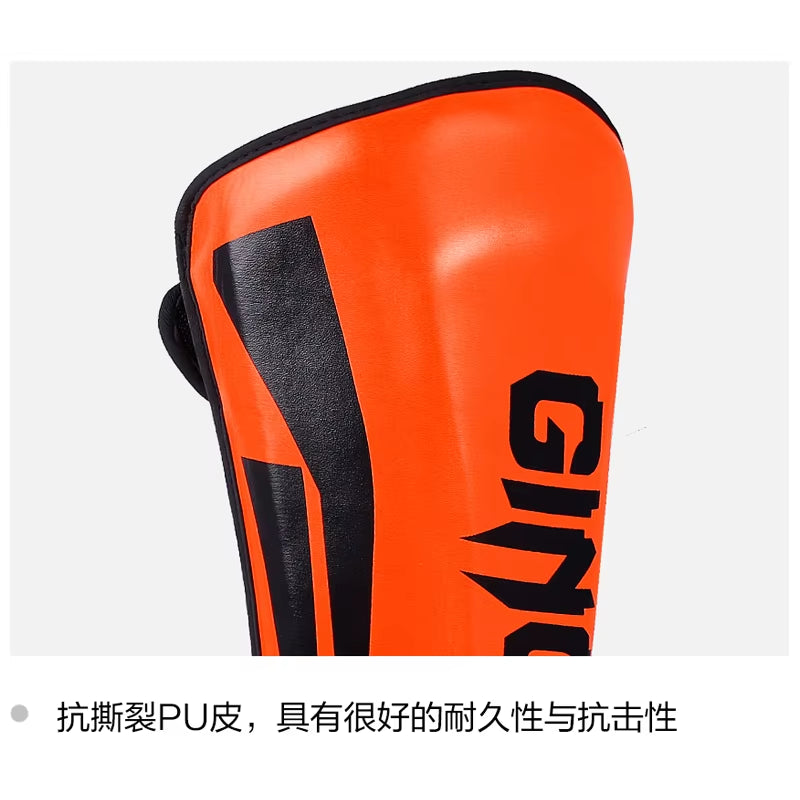 High-Quality PU Leather Boxing Shin Guards with Ankle Protection for MMA and Muay Thai Training - Lightweight Kicking Shin Pads