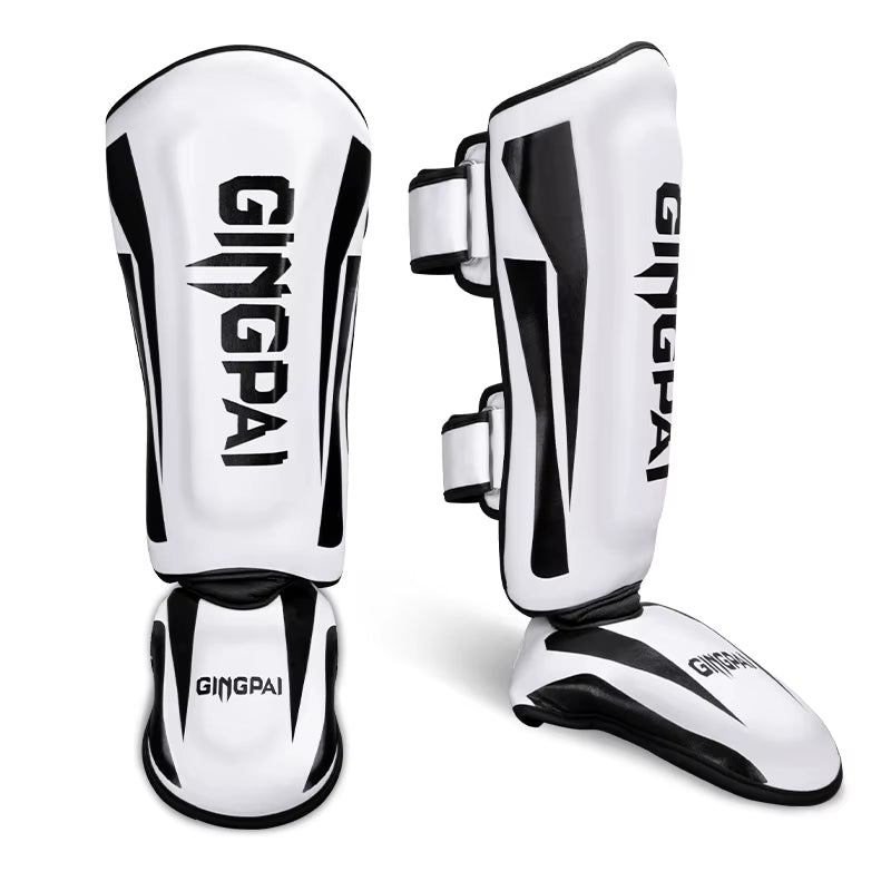 High-Quality PU Leather Boxing Shin Guards with Ankle Protection for MMA and Muay Thai Training - Lightweight Kicking Shin Pads