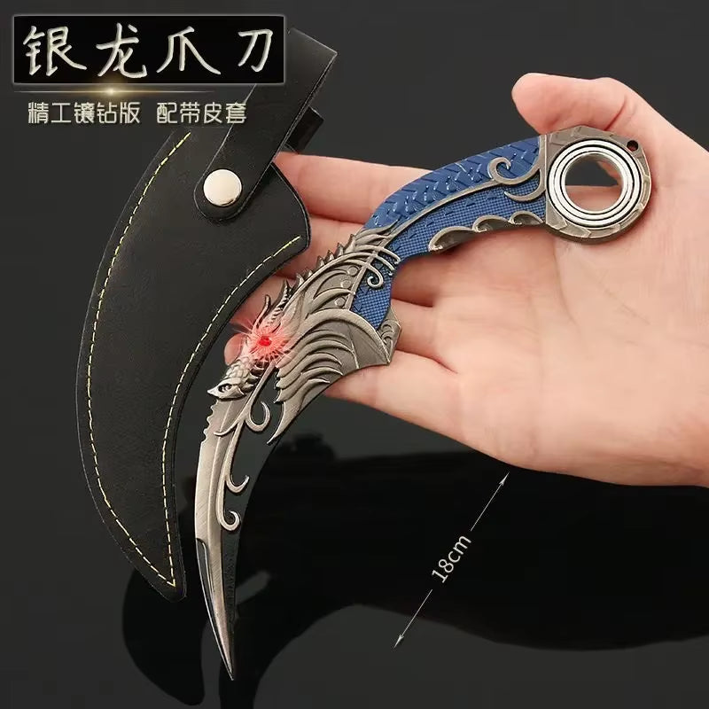 18cm Dragon Karambit Dagger, Alloy Spinning, Handcrafted Model, with Double Thorn Claws and Dark Moon, Golden Dragon Weapons, Training Daggers, and Letter Opener
