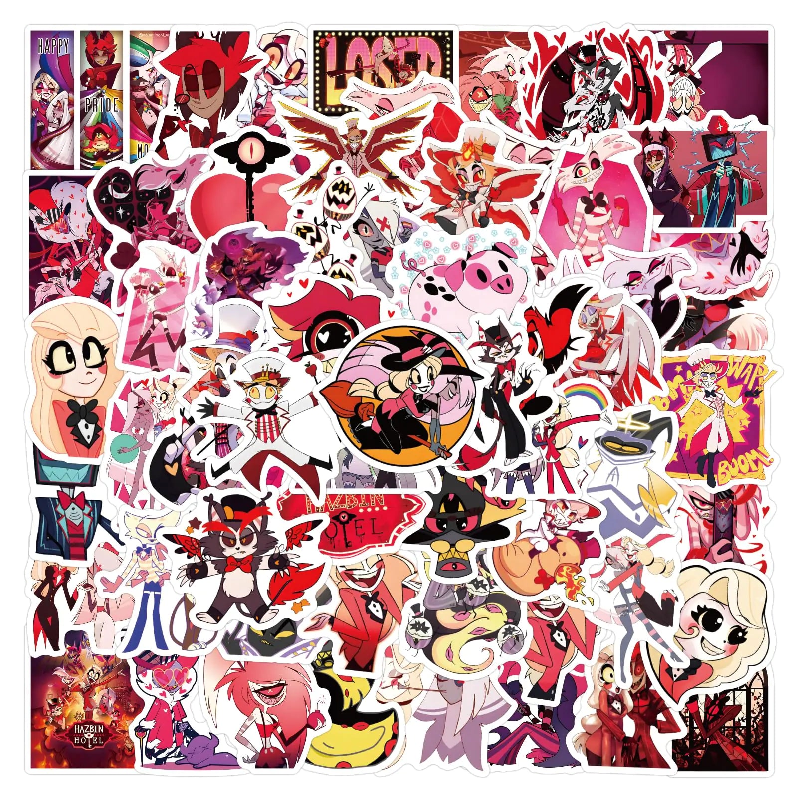 123 Pcs Hazbin Hotel Cartoon Stickers Pack | Cool Funny Graffiti Stickers Vinyl Waterproof ScrapbookJournalingLaptopBumperSkateboardWater BottlesComputerPhoneCartoonHard hatCar Stickers
